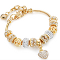 Gold Beaded Charm Bracelet – Elegant Rhinestone Heart Bracelet for Women